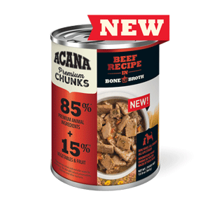 ACANA Premium Chunks Beef Canned Dog Food 12.8oz 12 Case acana, dog food, dog, canned, wet, premium chunks, beef