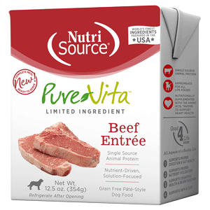 PureVita Grain Free TPK Beef Entree Dog Food 12/12.5oz purevita, pure vita, grain free, canned, tetrapak, dog food, dry, beef, entree
