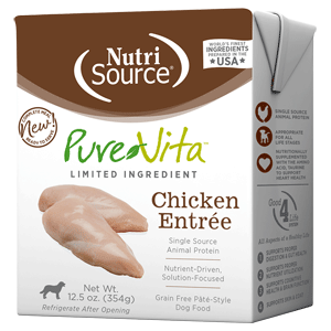 PureVita Grain Free TPK Chicken Entree Dog Food 12/12.5oz purevita, pure vita, grain free, canned, tetrapak, dog food, dry, chicken, entree